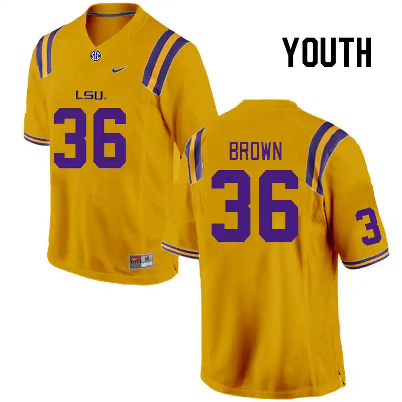 Youth LSU Tigers Dylan Brown #36 Gold NCAA Football Jersey